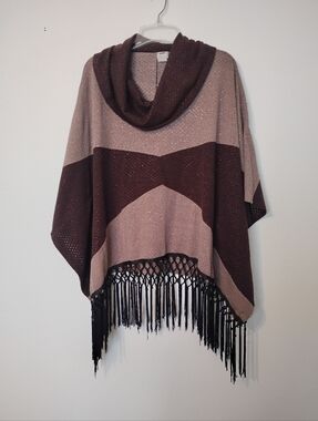 J M Clothing Co Fringe Cowl Neck Poncho Top